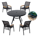 Ver imagem 1 de Jogo de Mesa 90cm Ripado + 4 Cadeiras Praia Tela Sling para Jardim Piscina Cozinha