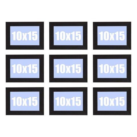 Kit Promocional 9 Porta-retratos 10x15 Moldufoto, Pretos, Linha Básica de 2cm.