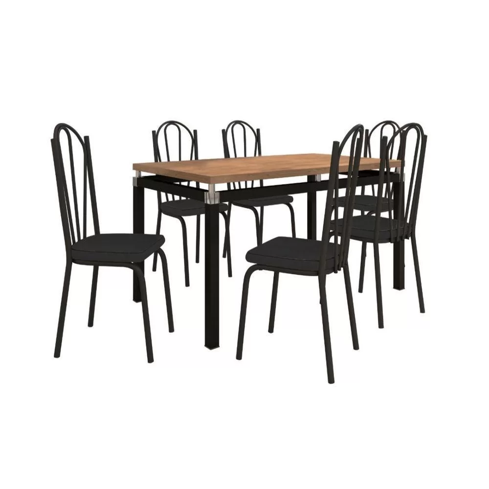Conjunto Mesa Malva Sala de Jantar com 6 Cadeiras 121 Assento Preto - OG Móveis - 2