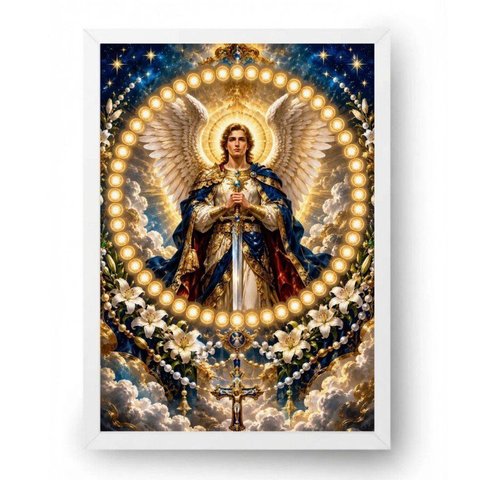 Quadro Coroa Luminosa da Quaresma de São Miguel 50x70cm Moldura Branca
