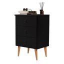 Ver imagem 1 de Mesa de Cabeceira Mad 3 Gavetas Estilo Retrô com Pés em Madeira Cor Preto Jm