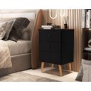 Ver imagem 2 de Mesa de Cabeceira Mad 3 Gavetas Estilo Retrô com Pés em Madeira Cor Preto Jm