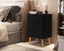 Ver imagem 2 de Mesa de Cabeceira Mad 3 Gavetas Estilo Retrô com Pés em Madeira Cor Preto Jm