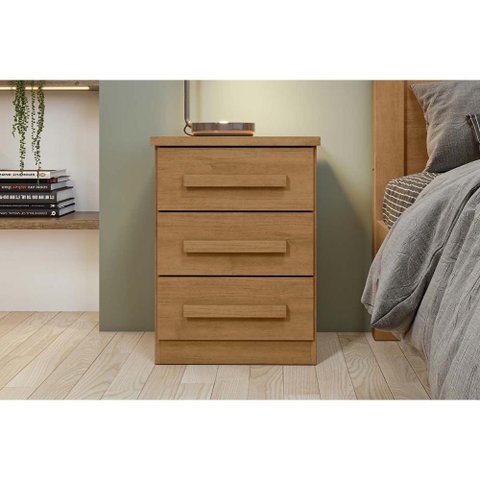 Mesa Cabeceira Baião C/ 3 Gavetas Rovere/amêndoa - Lopas