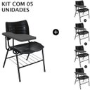 Ver imagem 1 de Kit 05 Cadeiras Universitárias com Porta Livros Cor Preto Prancheta Plástica