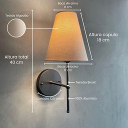 Arandela de Parede Chumbo Cabeceira Quarto Casal com Cupula Bege Tecido Algodao 110v/220v - 2
