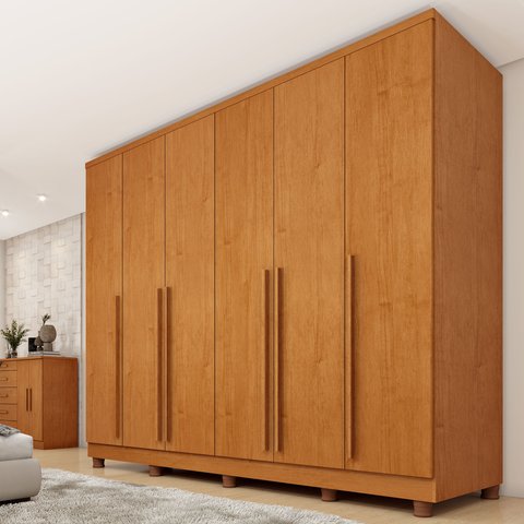 Guarda-Roupa Casal 6 Portas 8 Gavetas com Pés e Puxador MDF Yescasa Cinamomo Portugal