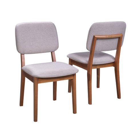 Conjunto 02 Cadeiras de Jantar Zoe Madeira Maciça Encosto Estofado no Linho Bege
