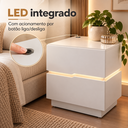 Ver imagem 3 de Conjunto 2 Mesas de Cabeceira 45cm Branco com LED MDF Alto Padrão Quarto Casal Lumiar