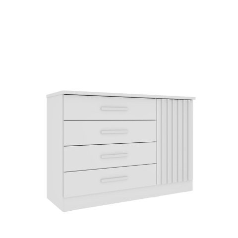 Cômoda Barcelona 4 Gavetas e 1 Porta Ripada Tcil:neve