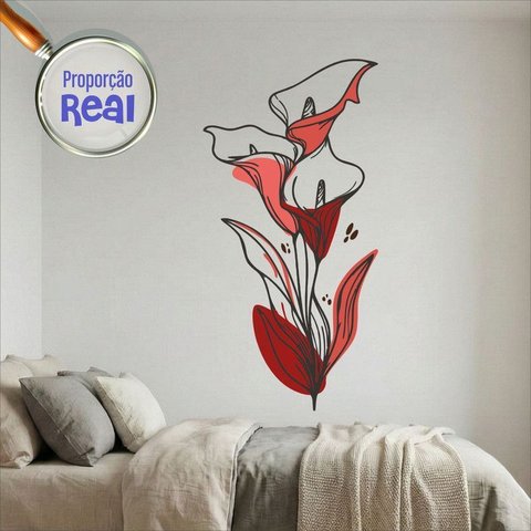 Adesivo Floral Boho Vermelho Estilo Nórdico 75x150 Minimalista Mod.04