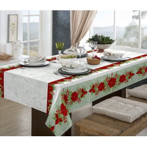Toalha de Mesa Natal 4 Lugares Estampada 1,40x1,40 Flor Natalina