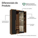 Ver imagem 5 de Guarda-Roupa Solteiro 4 Portas Batentes com Espelho Rustic/Preto/Rustic Venus Madesa
