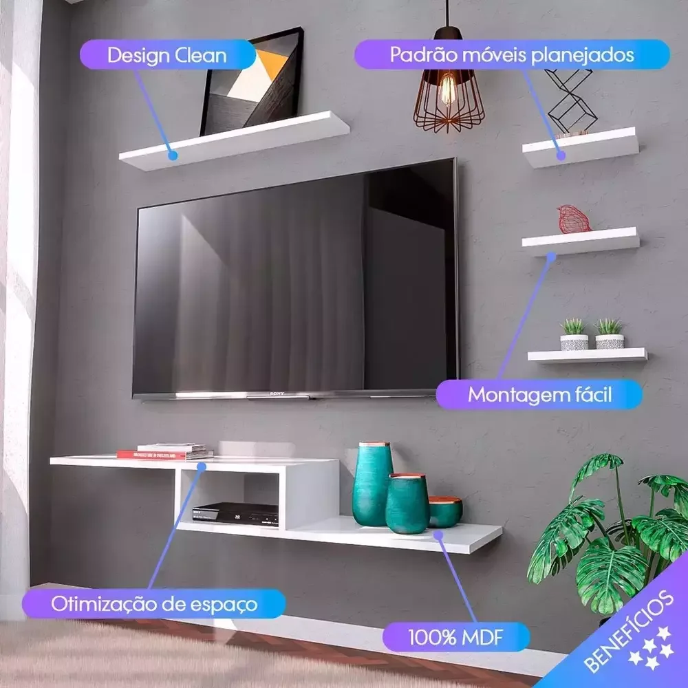 Ver imagem 2 de Rack Suspenso Branco com 4 Prateleiras Nichos