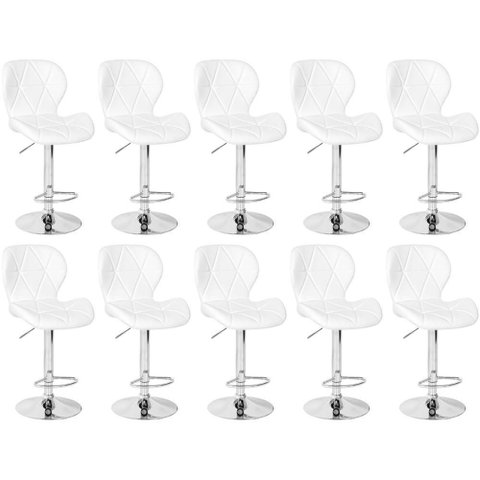 Kit 10 Banquetas Slim Estofada Giratória com Regulagem de Altura - Branco