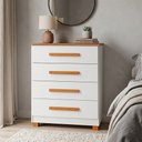 Ver imagem 1 de Cômoda Suíça 4 Gavetas com Pés Madeira e Corrediças Metálicas para Quarto Moderno - Branco/nature
