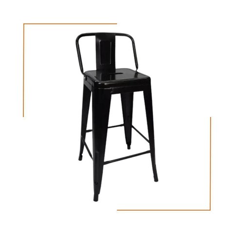 Banqueta Alta Oficial Iron Tolix com Encosto Preto