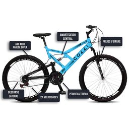Bicicleta Gps Aro 26 Aero 21 Marchas Freios V-brake em Aço Carbono Azul Champanhe - Colli Bike - 5