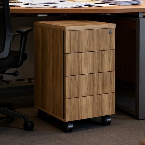Gaveteiro para Escritório Home Office 4 Gavetas com Rodízios Idea A03 Nogal Sevilha - Lyam Decor