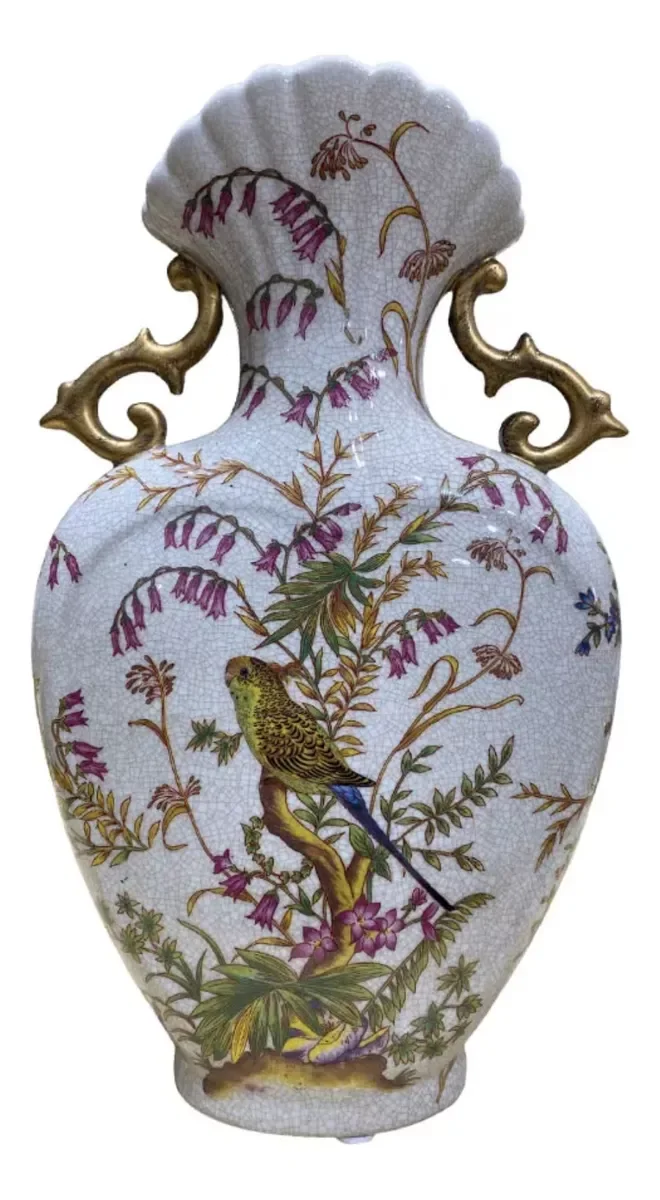 Vaso Decorativo Porcelana Colorido Bege Pássaros 35x20 - 2