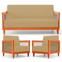 Ver imagem 1 de Kit 02 Poltronas e 01 Sofá Samoa Madeira Maciça com Cordas Náutica Linho Dourado - Desk Design
