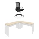 Ver imagem 2 de Mesa de Escritório em L 140x60cm com Conexão + Cadeira de Escritório Netflex Ergonômica Reclinável