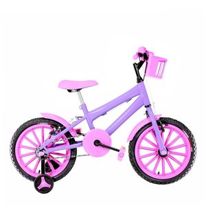 Bicicleta Infantil Feminina Aro 16 Nylon Cor Lilás e Rosa