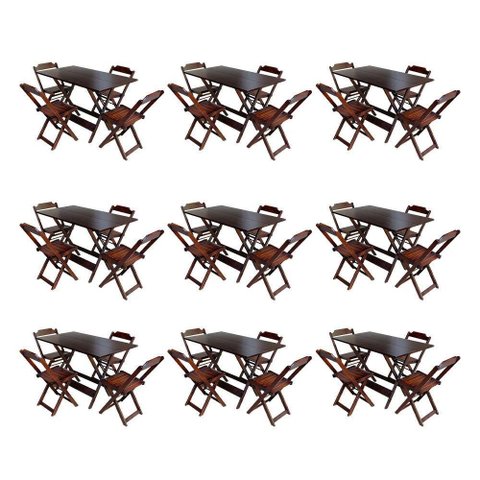 Kit 9 Conjuntos De Mesa Dobravel Com 4 Cadeiras De Madeira 120X70 Para Restaurante E Bar - Imbuia