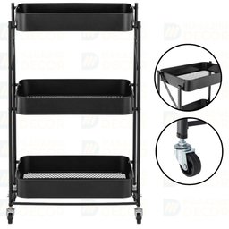 Carrinho Multiuso Organizador Dobrável com 3 Prateleiras - Preto - 2