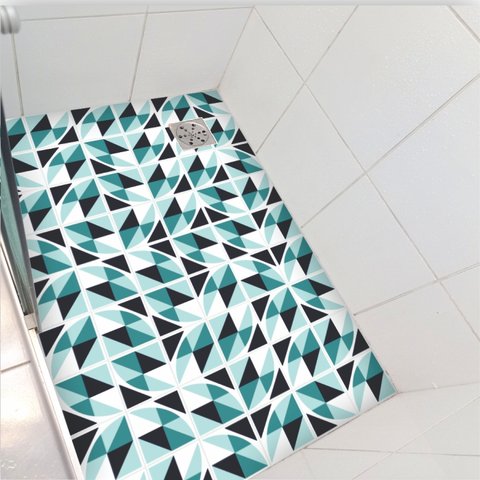 Adesivo Piso Box Banheiro Arte Azul Turquesa Antiderrapante Colacomigo 1,20 X 0,97 Metros