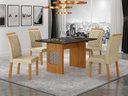 Ver imagem 1 de Conjunto Sala de Jantar Lara 1,20m Tampo Vidro Chumbo com 4 Cadeiras Clara Plus Cinamomo/Joli Palha