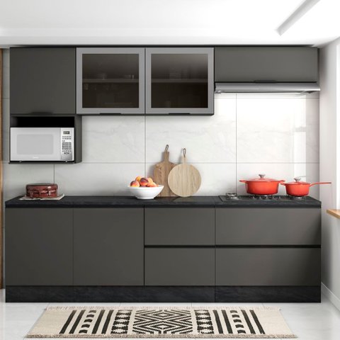 Cozinha Moderna Completa com Nicho 260cm 7 Peças Etna Poliman Móveis