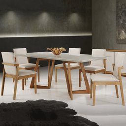 Mesa de Jantar Retangular Madeira Tampo Laqueado com Vidro - Olimpo:180x100cm - 2