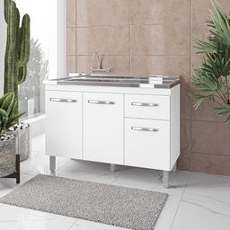 Balcão P/ Pia De Cozinha Lazer Anita 2 Portas 3 Gavetas Branca Moblis - 2