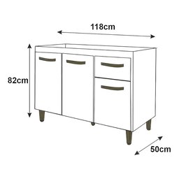 Balcão P/ Pia De Cozinha Lazer Anita 2 Portas 3 Gavetas Branca Moblis - 4