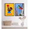 Kit 2 Quadros Portugal- Galo Barcelos e Bandeira 24x18cm - com Vidro:madeira Preta - 2