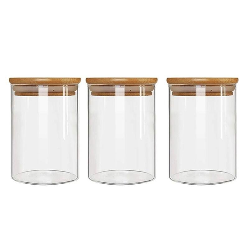 Kit 3 Potes Borossilicato Hermético Tampa Bambu 450ml Class - 1