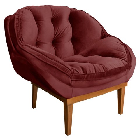 Poltrona Decorativa Marcela Veludo Marsala Base Madeira Castanho - Pallazio Ana