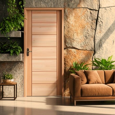Folha de Porta Maciça em Eucalipto Acabamento Natural 210x100cm PM58 Quartier Cruzeiro Portas