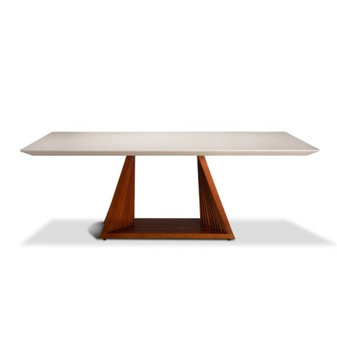 Mesa de Jantar 220cm x 105cm 08 Lugares Base em Madeira Maciça Tampo Off White