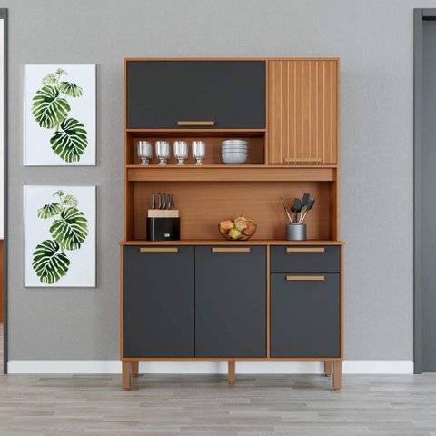 Armário de Cozinha Compacta Fidelitá Grécia 120cm 5 Portas 1 Gaveta com Tampo e Fundo