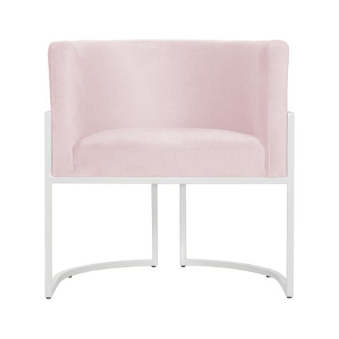 Poltrona Luana Suede Rosa Bebê Base Branca Sala Luxo - Fm