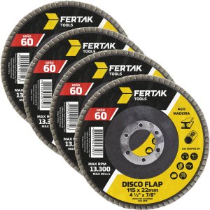 Disco Lixa Flap 115mm Grão 60 Madeira Aço Desbaste | 04 Un