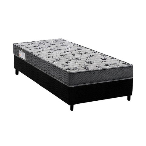 Cama Box Solteiro: Colchão Espuma Ortobom D33/EP Fort Tech ISO 100 + Base CRC Suede Black(88x188)