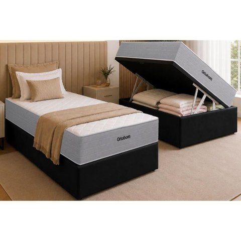 Cama Box Baú Crc Solteiro +Colchão Molas Master Pocket Venno Ortobom 88