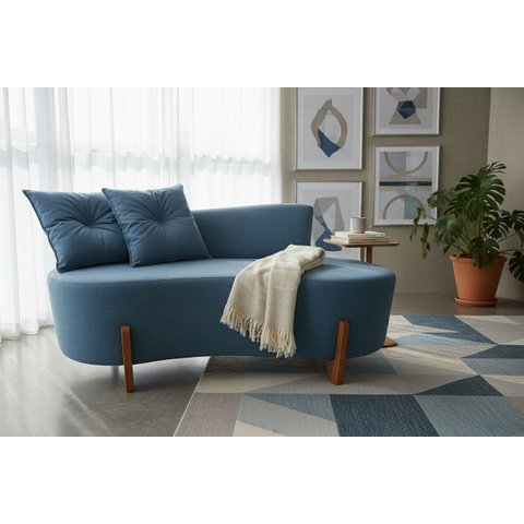 Namoradeira Sofá Feijão Luna 130cm Orgânica Linho Azul