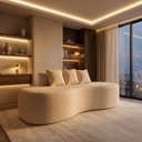 Ver imagem 1 de Sofa Organico 3LUGARES Feijão Bouclé Bege Curvo Anatomico Salas Clinicas Recepçao Barbearias Hotel P