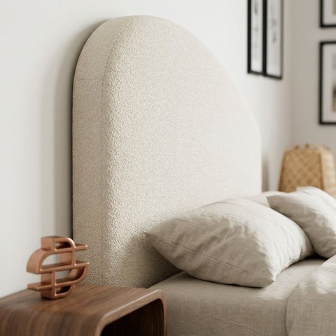 Cabeceira Cama Box Queen Colli 160cm Estofada Orgânica Moderna Bouclê Bege - Desk Design