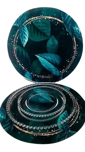 KIT SOUSPLAT BASE+CAPA+GUARDANAPO+ANEL 16PÇ PRETO C FLOR - 1