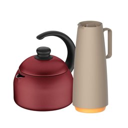Chaleira Alumínio Paris 1,9l Antiaderente Vermelha com Bule Garrafa Térmica 1l Bege Tramontina - 1